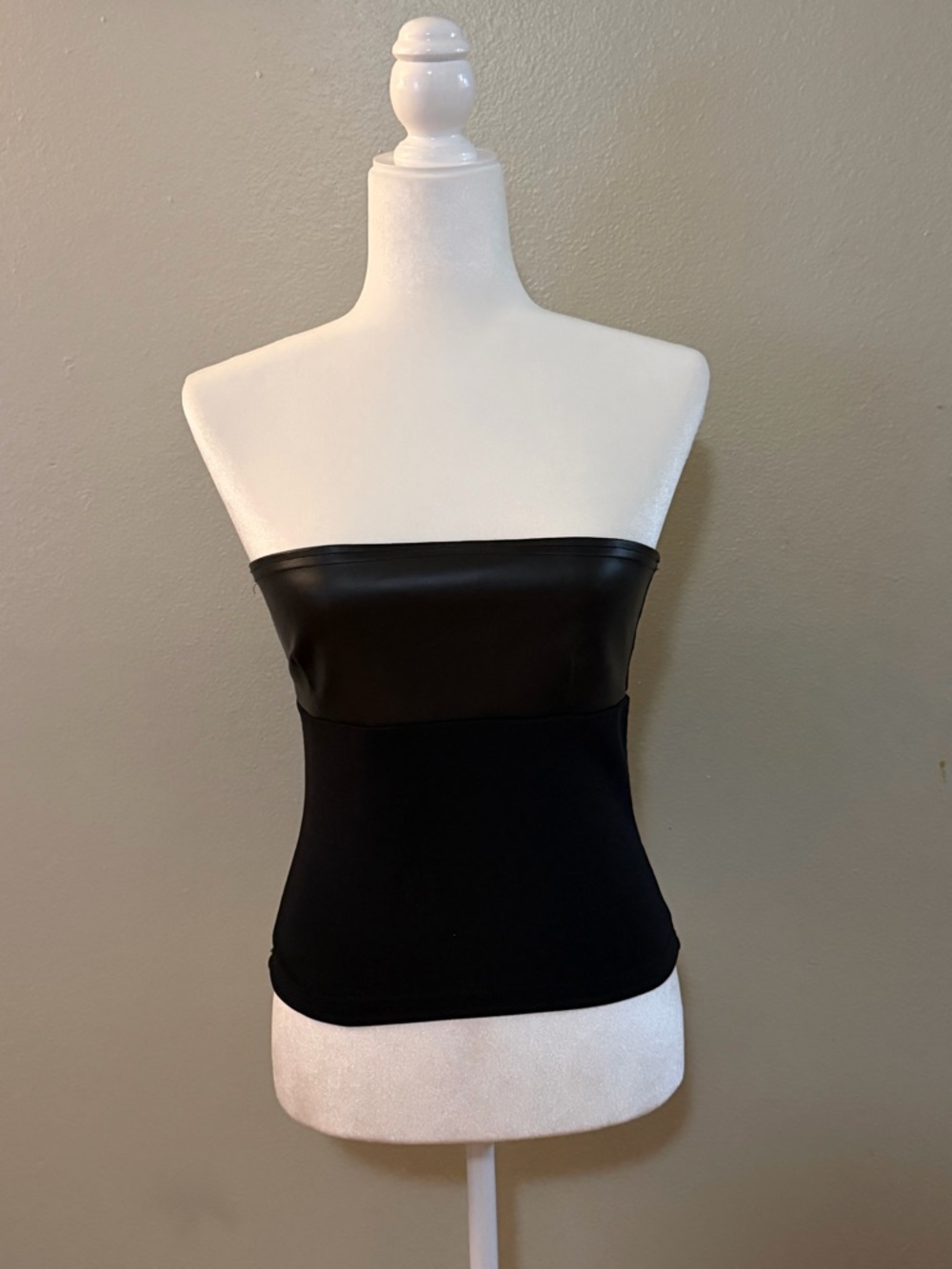 VTG Zako Y2K Black Faux Leather Tube Top Mixed Media Made in USA Med